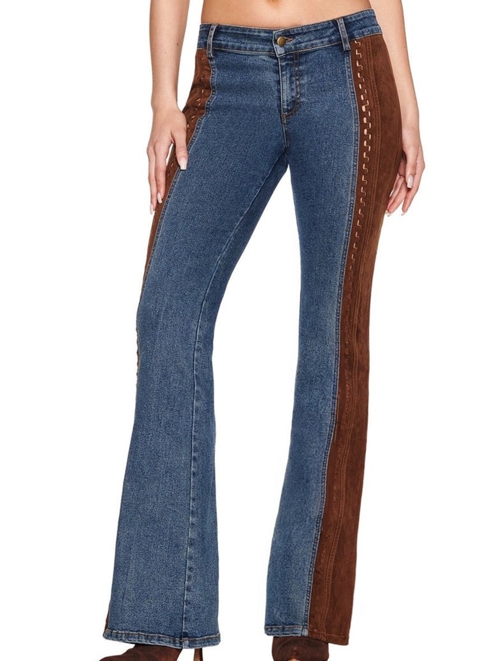 I.AM.GIA Two-Tone Denim Jeans with Brown Suede Side Panels